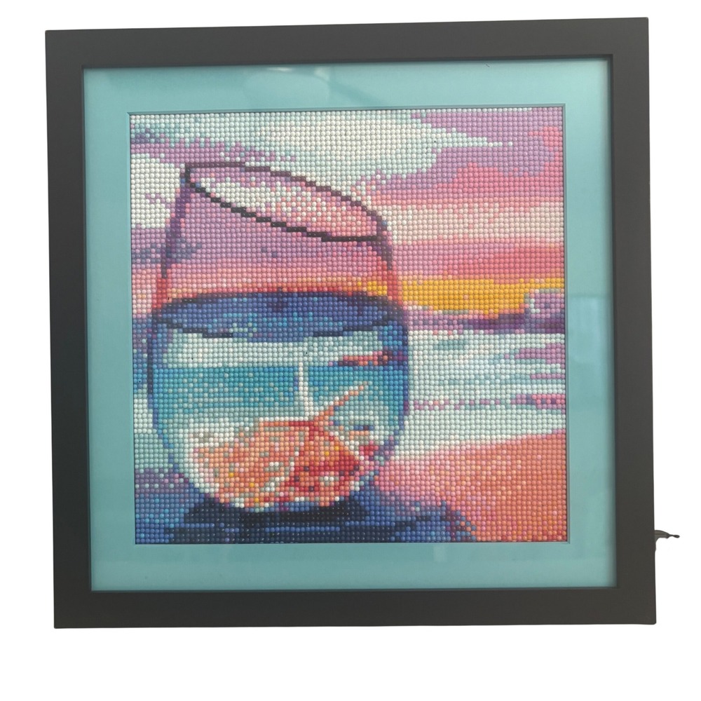 Framed Diamond Painting Beach Sunset Wine Glass Mosaic Wall Art 12.5x12.5 Color